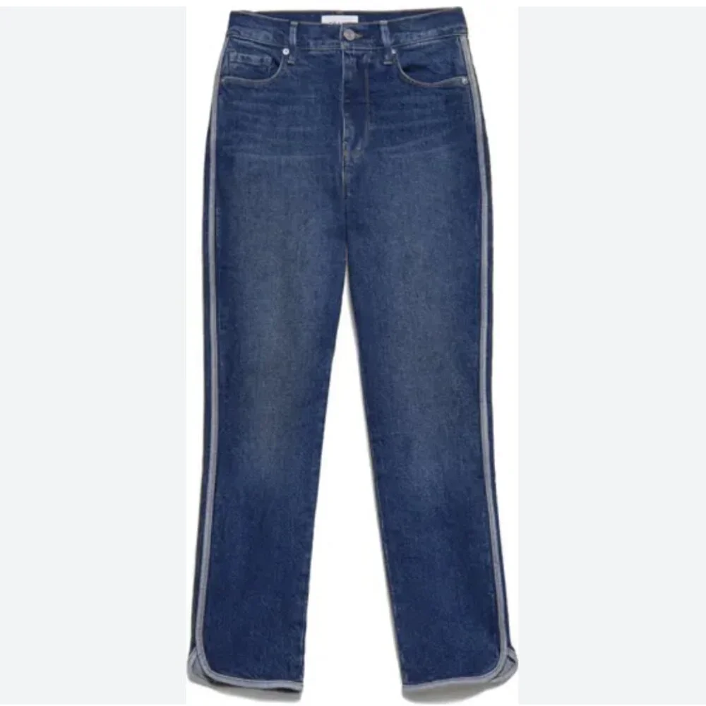 FRAME Denim Le Sylvie High Waist Dolphin Hem Crop Straight Leg Jeans Blue Sz 26 - Picture 1 of 15